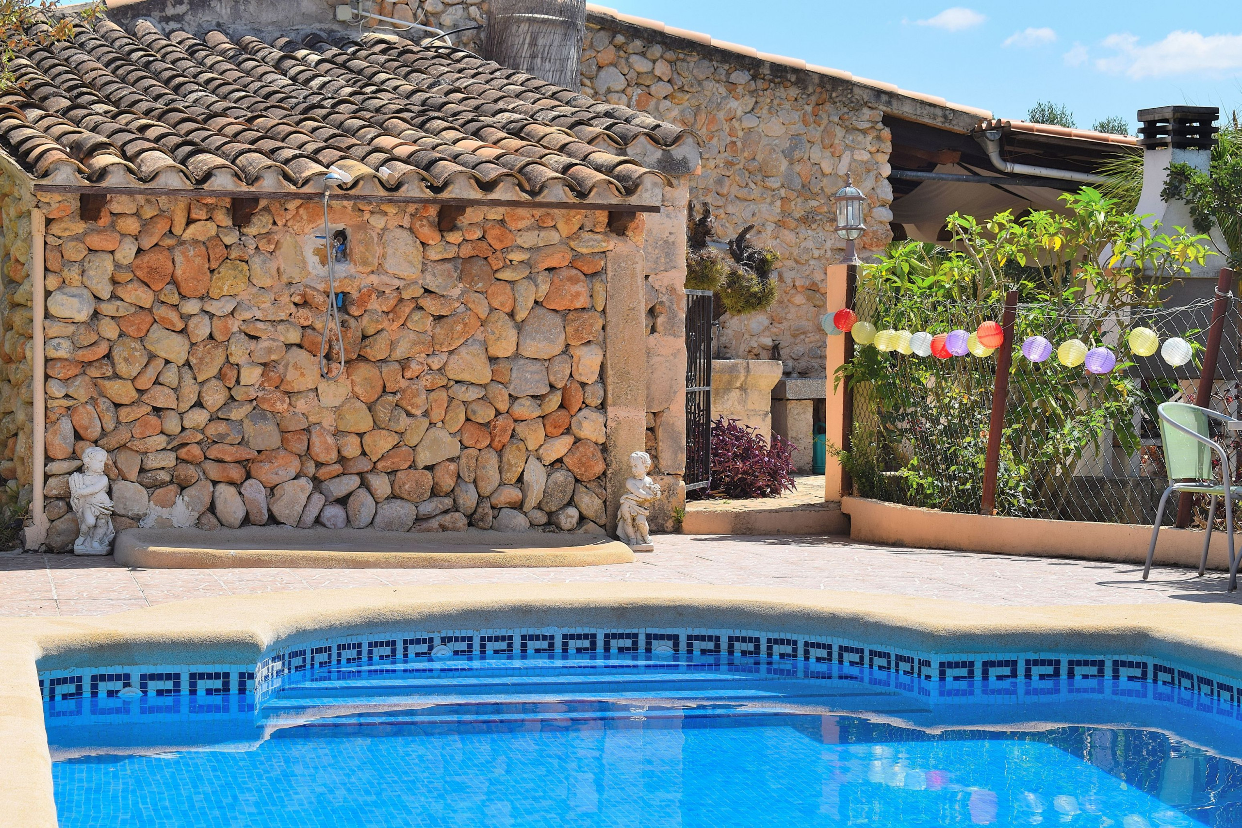típica, piscina, vacaciones, verano