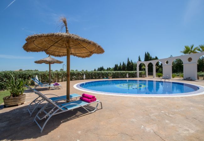 Villa with pool for 8 people in Sa Pobla, Mallorca. 3 double bedrooms, 2 bathrooms, large private pool, nice barbecue area, children's playground, free wifi-high-speed internet