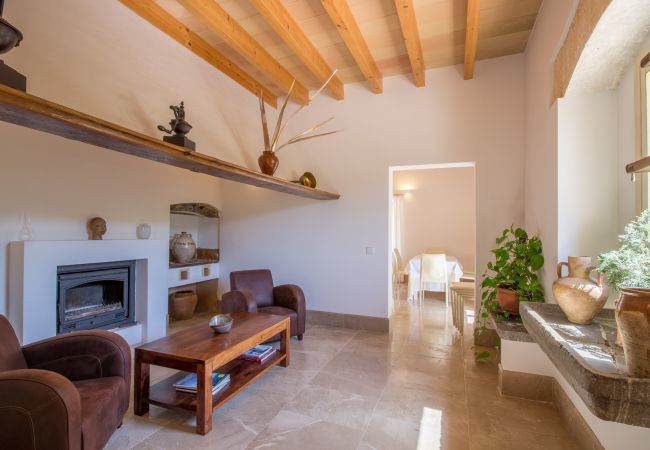 Rural house with pool for 16 people in Alcúdia, Mallorca. 8 DBR, 8 BR en suite, 1 outdoor bath, 2 guest WCs, XXL pool, several terraces, garden & in-house bodega.