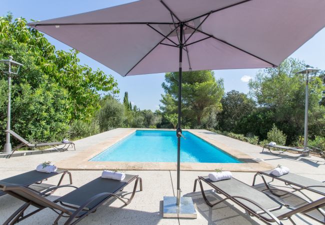 ECO finca with pool for 8 people in Petra, Mallorca. 4DBR, 5BR (4 en suite), AC, gratis Wifi-Internet, large pool, BBQ and beautiful outdoor area with stunning views