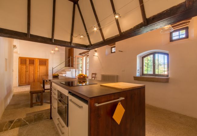 Rural house with pool for 10 people in Búger, Mallorca. 5 DBR, 5 BR, extra beds, AC, chimney, free Wifi Internet, wonderful garden with large pool and great BBQ area