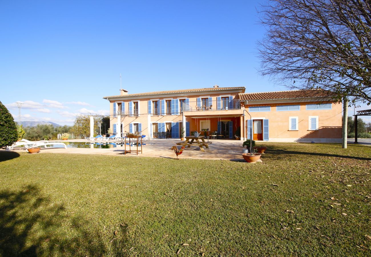 Villa with pool for 12 people in Sa Pobla, Mallorca 4 Double bedroom, 2 Single bedroom, 6 bathrooms, fitness room, pool, garden and BBQ, WIFI, view of the Tramuntana mountains