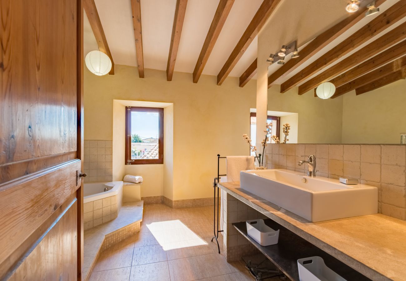 House with pool for 6 people in Binissalem, Mallorca. 3 DBR, 2 BR, 1 shower bathroom outside, AC, free wifi, fenced pool, barbecue and sun terrace.
