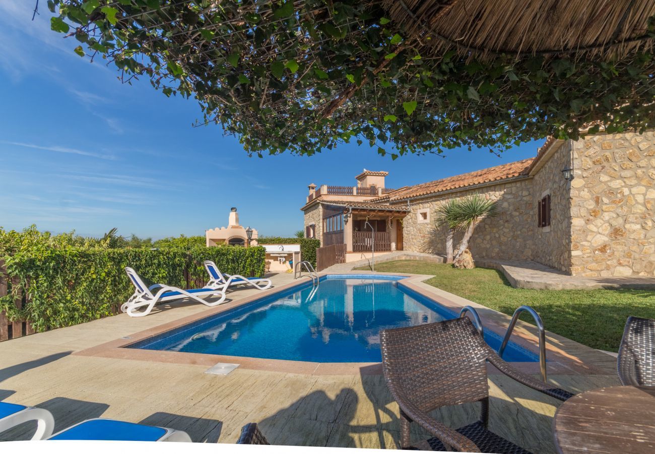 Beautiful stone-clad house with swimming pool.